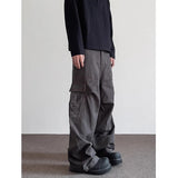 Riolio Summer American Vintage High Waisted Khaki Jeans Men's Casual Grunge High Street 2000s Pants Y2K Wide Leg Washed Denim Trouser