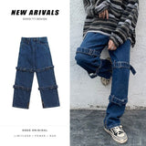 Riolio Hip Hop Jeans Men Fashion Pocket Blue/Black Baggy Jeans Mens Streetwear Loose Hip Hop Straight Cargo Denim Pants Mens Trousers