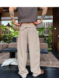 Riolio New Retro Fashion Men Suit Pants Light Luxury Draped Baggy Belt Button-down Solid Color Straight Trousers Elegant Dress Pants