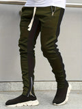 Riolio Men Sweatshirts Jogging Pants Men Casual Pants Men Stylish Color Block Zip Pockets Drawstring Sports Skinny Pants Trousers Pants