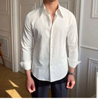 Riolio Spring Leisure British Business Shirt Design British Men Cuba Collar Slim Solid White Shirt Camisa Social Masculina Men Shirt