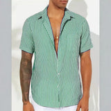 Riolio  Summer Men Striped Shirt Turn-down Collar Short Sleeve Casual Men Clothing Harajuku Streetwear Leisure Shirts For Male