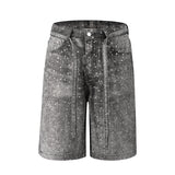 Riolio Full Rhinestone Print Washed Blue Baggy Jeans Mens and Women Ropa Hombre Streetwear Solid Casual Denim Trousers Loose Cargos