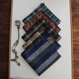 Riolio  24cm Korean Striped Plaid Pocket Square Men Young Boys Brown Casual Handkerchief Scarf Personalized Versatile Suit Pocket Towel