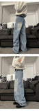 Riolio Jeans Men Loose Wide Leg Trousers Unisex low-rise jean Men's Denim Pants Old Blue Washed Male Jeans Straight Patchwork mop pants