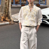 Riolio  Mens Rose Embroidery Court Casual Shirt Autumn Streetwear Fashion Niche Youth Versatile Long-Sleeve Top Men'S Clothing New