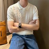 Riolio  Vertical Jacquard Knitted Short-sleeved Polo Shirt Fashionable Trendy and Personalized Versatile Casual Lapel T-shirt