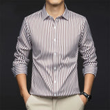 Riolio  Smart Casual Autumn Winter New Shirts Men Lapel Striped Single Breasted Korean Trend Fashion All-match Slim Long Sleeve Tops