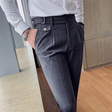 Riolio British Style Autumn New Solid High Waist Trousers Men Formal Pants High Quality Slim Fit Business Casual Suit Pants Hommes