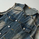 Riolio  Denim Vest Men Sleeveless Vintage Moto Biker Jean Jacket Coat Fashion Casual Men’s Hip Hop Denim Waistcoat Ripped Streetwear