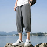 Riolio  Silky Thin Summer Casual Pants Loose Straight Leg Sport orts for plus Size Men Trendy Seven-Foot Length Boys Faionable