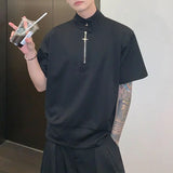 Riolio  Niche Stand-up Collar T-shirt Men Polo Shirt Summer Loose Short-sleeved Top T-shirt