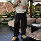 Riolio New Retro Fashion Men Suit Pants Light Luxury Draped Baggy Belt Button-down Solid Color Straight Trousers Elegant Dress Pants