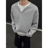 Riolio Spring Long Sleeved T-shirt Men Fashion Gray Black Checkered T Shirt Men Streetwear Korean Loose Round Neck T Shirt Mens Top