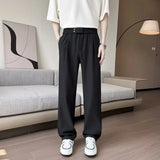 Riolio  Brown Suit Pants Men Society Mens Black Dress Pants Korean Loose Straight Casual Pants Mens Office Formal Trousers Plus Size
