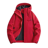 Riolio  Men's Windproof Hooded Jacket Solid Red Multi-Pocket Casual Outdoor Hiking Windbreaker Coat