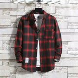 Riolio  Plaid Male Top with Pocket Long Sleeve Men's Shirt and Blouse Designer Slim Fit Casual Cheap Brand Button Fashion