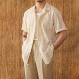Riolio  Mens Shirt Mesh Hollow Shirt Streetwear Nightclub Sexy Fashion Niche Plain Short-Sleeve Tops Old Money Men'S Clothing New