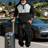 Riolio  Heavy men's velvet light luxury simple fashion hooded embroidered outdoor tooling commuter thermal sweater set