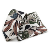Riolio  Men's Floral Cotton Tie Pocket Handkerchief Set White Blue Woven Necktie Flower Leaves Pattern Wedding Party Accessories Gifts