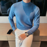 Riolio  Smart Casual Spring Autumn New Men Sweaters Mock Neck Solid Waffler Fashion Luxury Business Long Sleeve Pullovers Knitted Tops