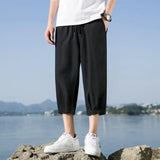 Riolio  Silky Thin Summer Casual Pants Loose Straight Leg Sport orts for plus Size Men Trendy Seven-Foot Length Boys Faionable