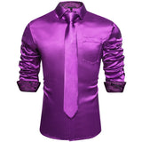 Riolio Men's Purple Satin Luxury Dress Shirts Silk Smooth Soild Wedding Party Social Tuxedo Prom Shirt Long Sleeve Top Casual Men Cloth