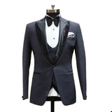 Riolio  Men's Suit 2 Pieces Blazer Vest One Button Peaked Satin Lapel Sequins Business Slim Fit Formal Work Wedding Groom