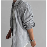 Riolio Spring Autumn New Fashion Turn-down Collar Long Sleeve Striped Blouse Men's Clothing Button Sunscreen Breathable Trend Shirts
