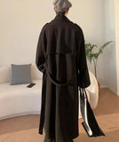 Riolio Autumn Winter Long Oversized Windproof Black Warm Woolen Coat Men Sashes Double Breasted Wool Blends Overcoat