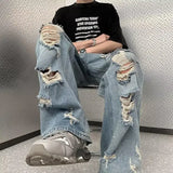 Riolio Vintage Distressed Straight-leg Jeans American Style Slimming Bell Bottoms Loose Fit High-waisted Summer Thin Version For Men