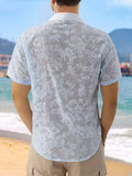 Riolio Summer Vacation Casual Men Shirts Fashion Short Sleeve Buttoned Lapel Breathable Tops Stylish Florals Embroidery Mesh Shirt Mens
