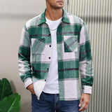 Riolio winter fits men Men Vintage Shirt Jacket Men's Plaid Print Shirt Coat Casual Button Down Jacket with Long Sleeve Fleece Shacket for Autumn