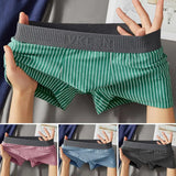 Riolio Men Boxer Versatile Mid-rise Striped Print Patchwork Color Thin Shorts Briefs Quick Drying U-convex Panties Men's Underpants