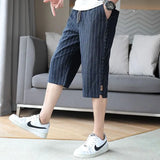 Riolio  Line Men Summer New Fashion Loose Cotton and Line Thin Straight Casual 7-Cut Shorts