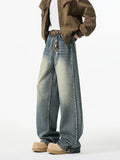 Riolio New Retro Washed Straight-Leg Jeans For Men High Street Fashion Baggy Denim Pantalones Hombre Hip Hop Distressed Y2K Jean