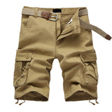 Riolio  Summer Cotton Cargo Shorts Men Multi Pocket Solid Color Mens Casual Shorts Fashion Military Knee Length Short Pants No Belt