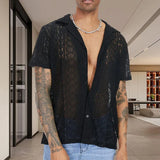 Riolio Stylish Men T-shirt Mid-length Solid Color Soft Breathable See-through Men Shirt  Men Shirt Daily Wear