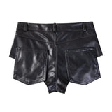 Riolio  Gothic Punk Mens Glossy Faux Leather Shorts Button Closure Pocket Detail Low Rise Shorts For Nightclub Beach Clubwear Outfit