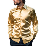 Riolio Sexy Men's Satin Silk Shirts And Blouses Solid Color Slim Fit Party Long Sleeve Social Shirt Man Clothing