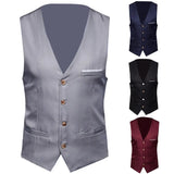 Riolio New Men's Classic Formal Business Plus Size Men Solid Color Suit Vest Single Breasted Business Waistcoat Waistcoat