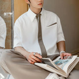 Riolio  Mens Oversized Short Sleeve Shirt With Tie Detailing Casual Formal Versatile Button Down Top