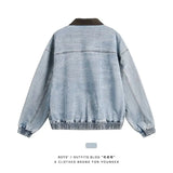 Riolio  New Autumn Winter Men Denim Jacket Color Block Collar Fashion Large Pockets Outdoor Casual Coat Streetwear Trending Outerwear