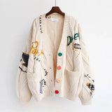 Riolio Embroidery Patchwork High Street Thick Knit V-Neck Women's Cardigan Sweater Single Breasted Cardigan For Women Clothing Winter