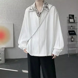 Riolio  Men's Oversized Shirt with Floral Print Contrast Collar