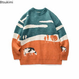 Riolio New 2025 Autumn Winter Men Cows Vintage Sweaters Pullover Mens O-Neck Korean Fashions Sweater Casual Harajuku Clothes Knitted