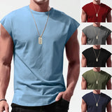 Riolio  Summer Mens Fitness Solid Color Sleeveless Top Men Breathable Sports Tank Top Fitness Running T-Shirt Tank Top