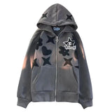 Riolio American Vintage Embroidery zip up hoodie High Quality Jacket Women Oversized Star Print Sweatshirt Goth Harajuku Y2k Streetwear