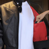 Riolio  American Trend Retro Crack Leather Versatile Casual Jackets Stand Collar Leather Bomber Men's Fashion Commuter Leather Coat