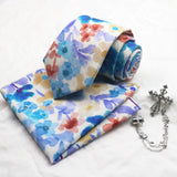 Riolio  3pcs Neck Ties Set Winter Style Floral Necktie For Men Women Pocket Square Daily Wear Brooches Wedding Groom Tuxedo Accessories
